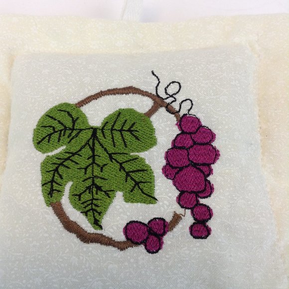 Handmade Embroidered Lavender Filled Sachet Linen Drawer Pillow Grape Vine - Picture 6 of 9